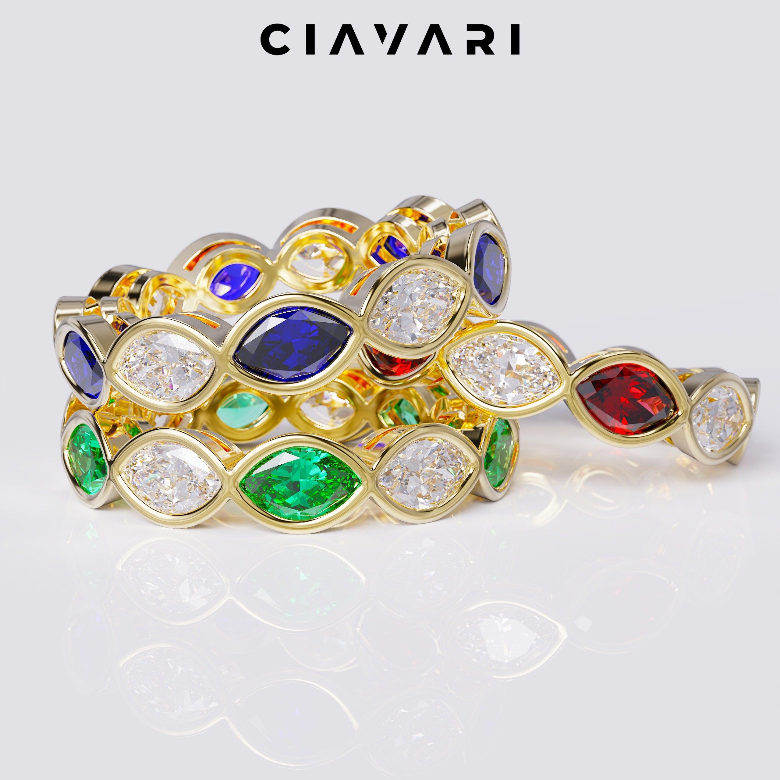 3.20 Carat Marquise Eternity Band With Alternating Gemstones Emerald, Sapphire, and Ruby Gemstones