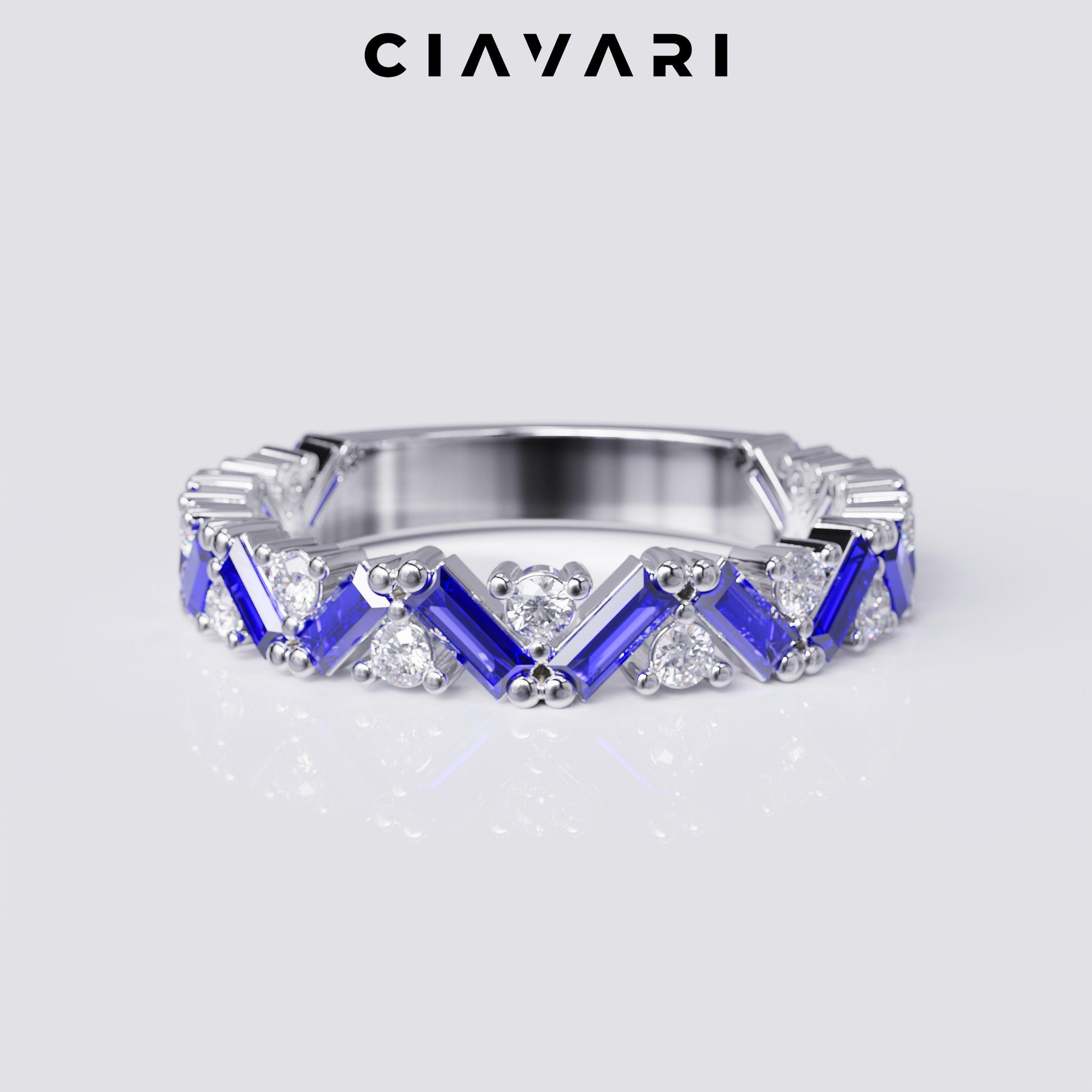 0.65 Carat Baguette Sapphire and Diamond Band