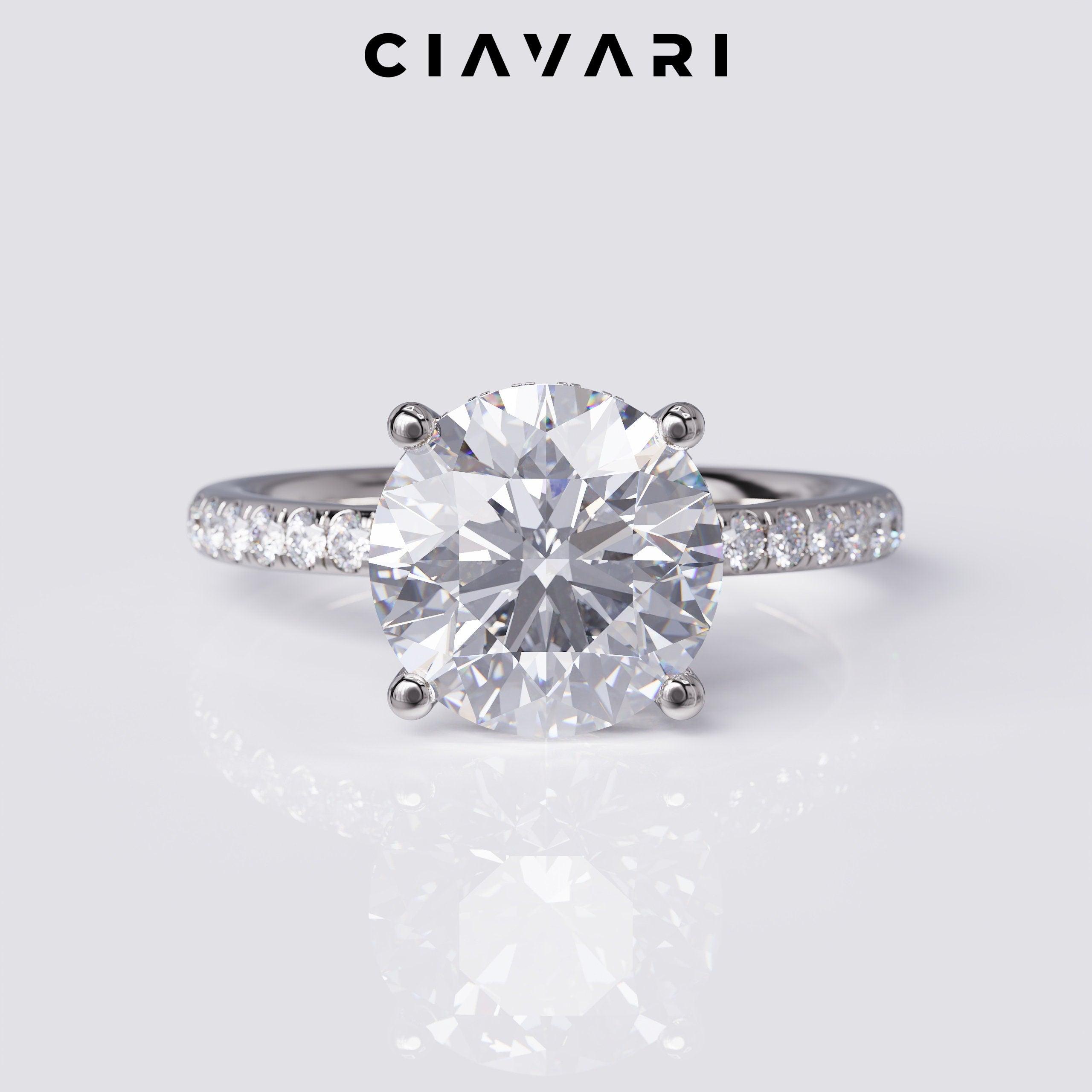 3.40 Carat Round Cut Engagement Ring With Hidden Halo GIA Certified Diamond