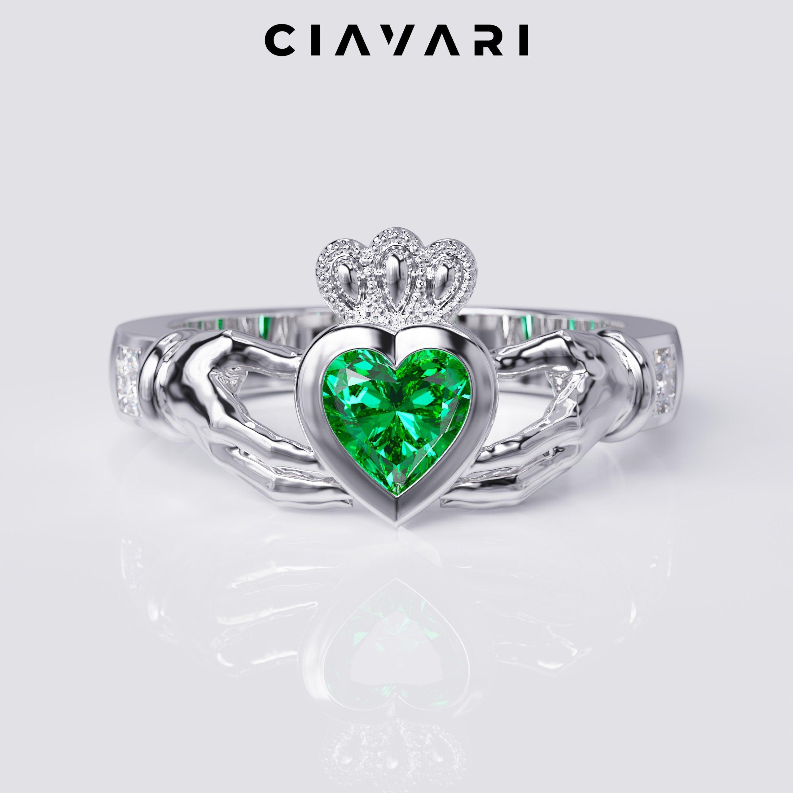 0.40 Carat Diamond Emerald Irish Claddagh Ring