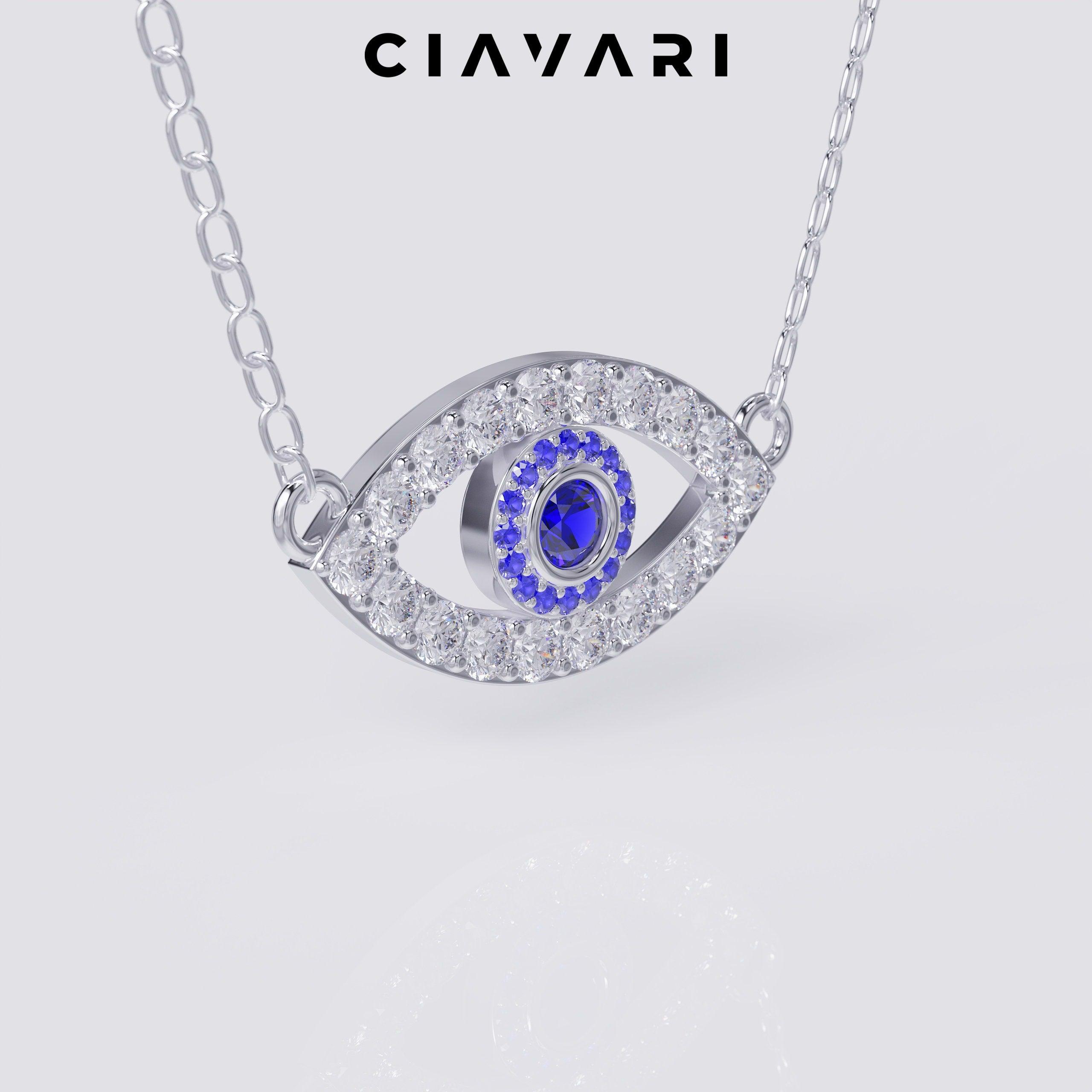 1.20 Carat Evil Eye Sapphire and Diamond Pendant