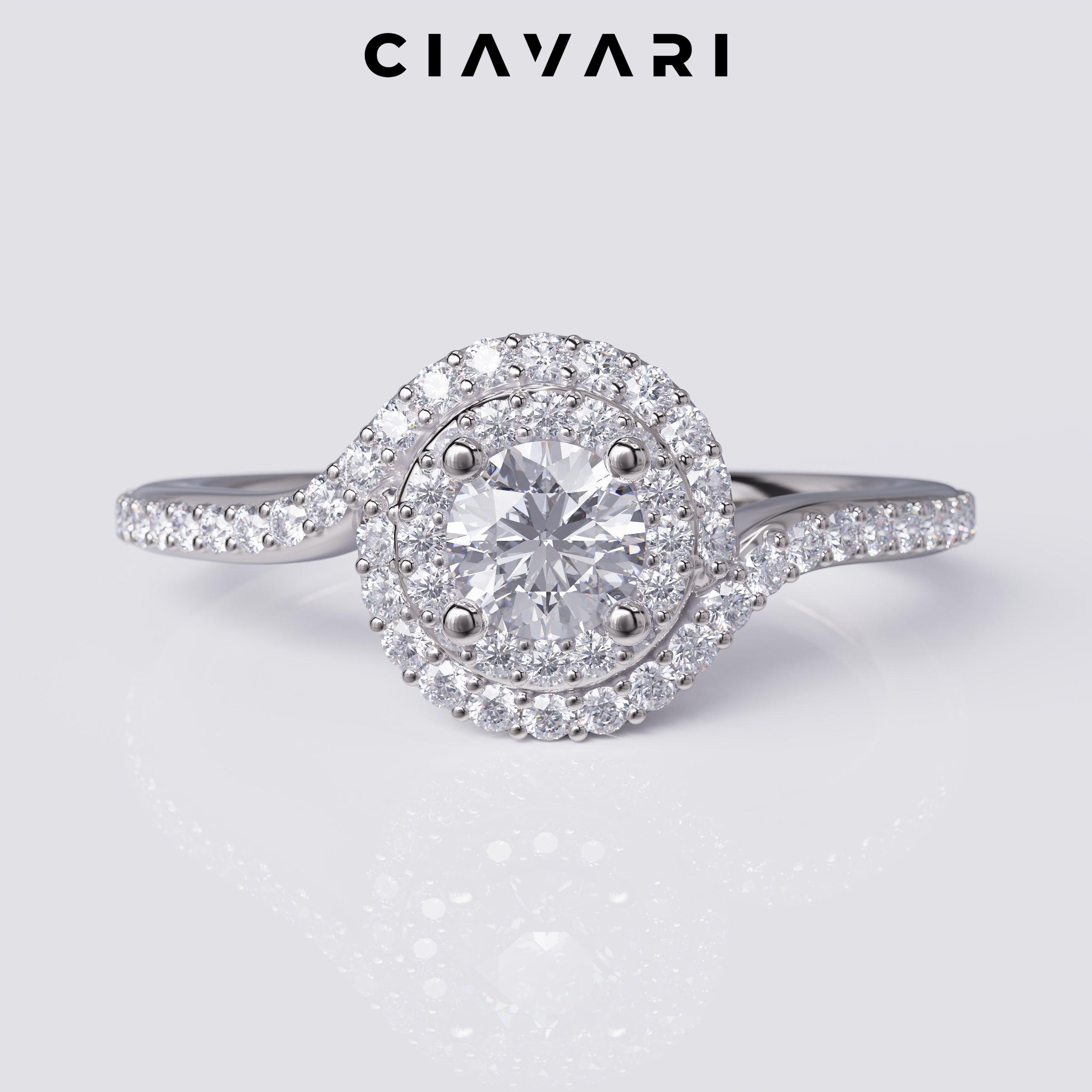 0.70 Carat Round Cut Diamond Halo Engagement Ring