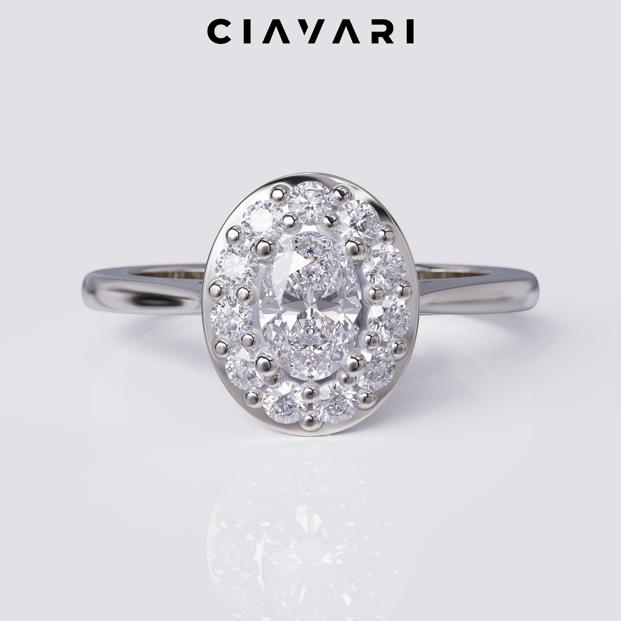 0.55 Carat Oval Cut Engagement Ring With Halo