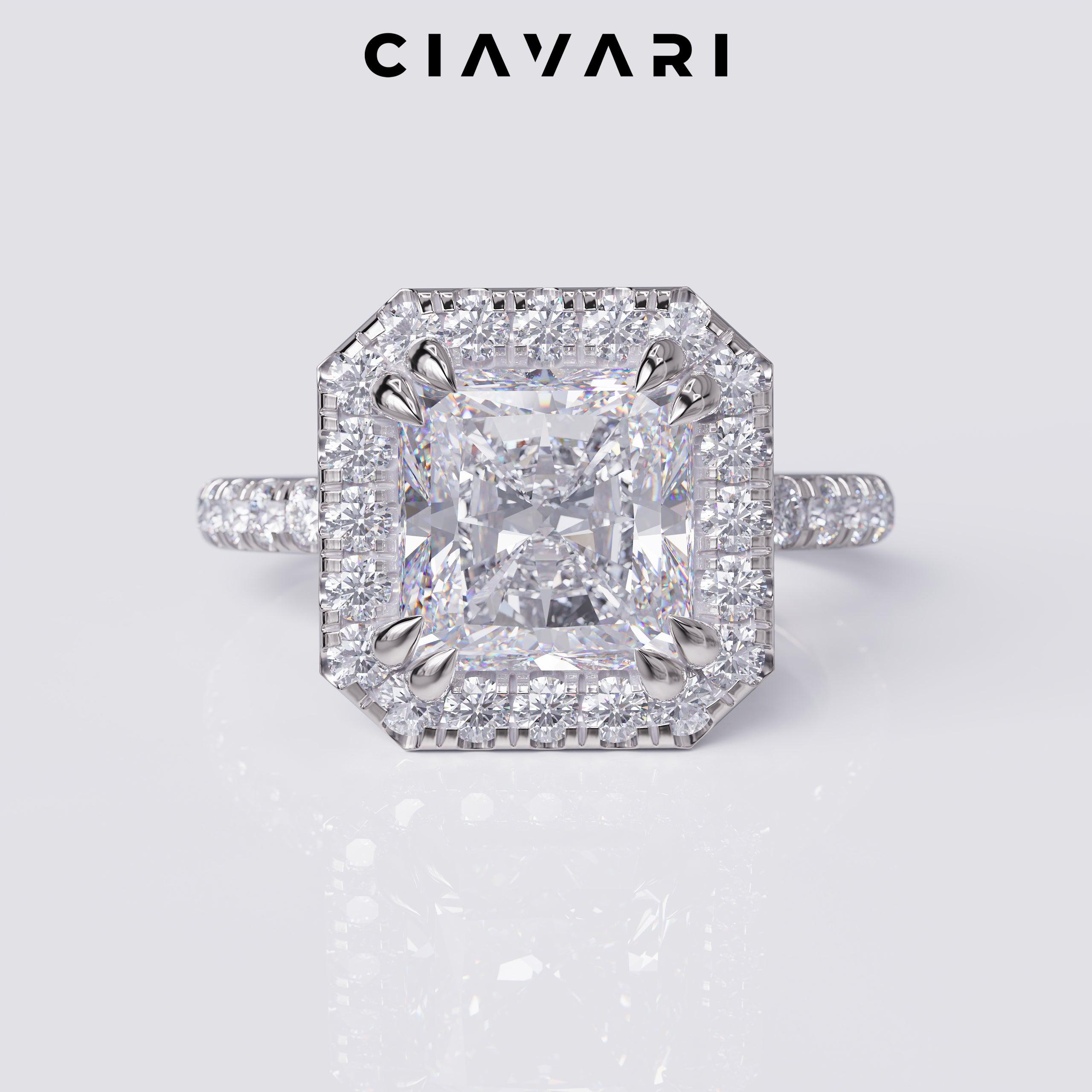 2.45 Carat Radiant Cut Engagement Ring with Halo Double Talon Prong GIA Certified Diamond