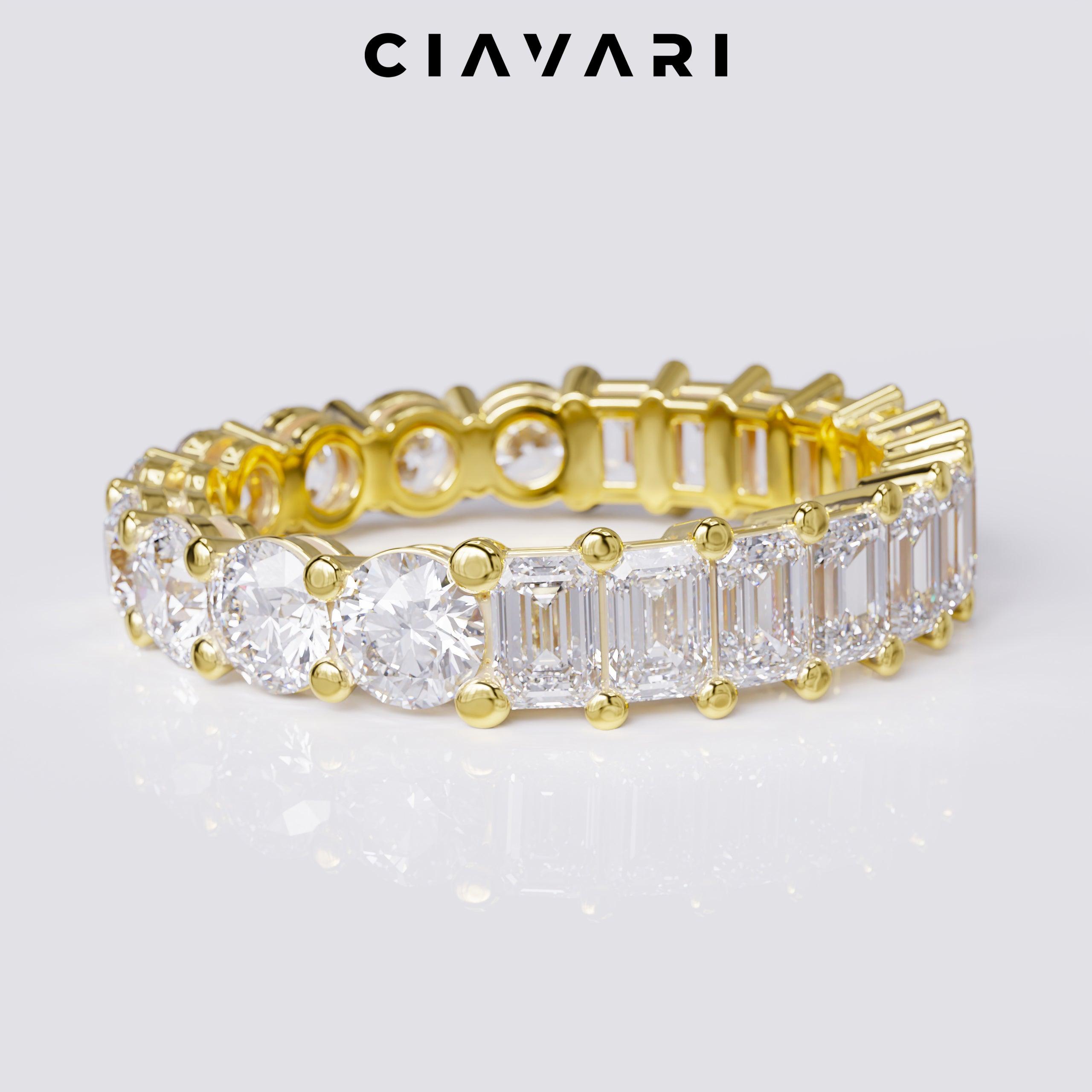 3.80 Carat Round and Emerald Cut Eternity Band Two Sided Eternity Band