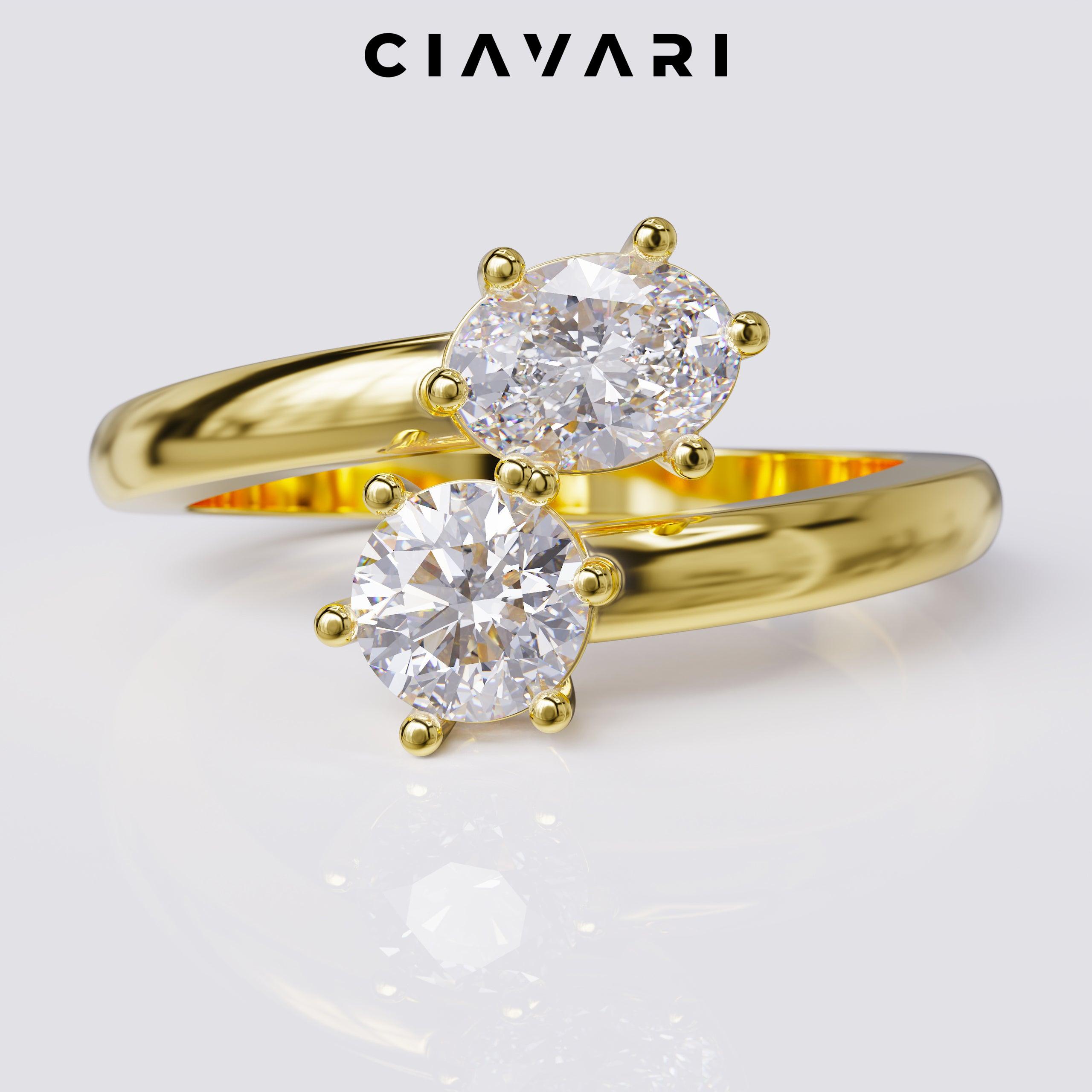 1.50 Carat Round and Oval Cut Bypass Engagement Ring